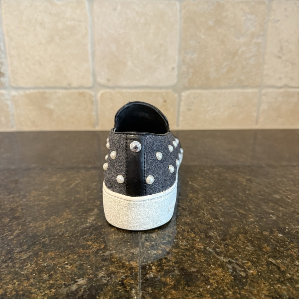 Michael Kors Grey Wool Pearl-Embellished Slip-On Sneakers - Picture 4 of 13